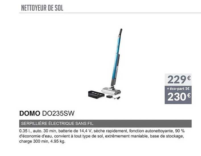 domo do235sw serpillière électrique sans fil