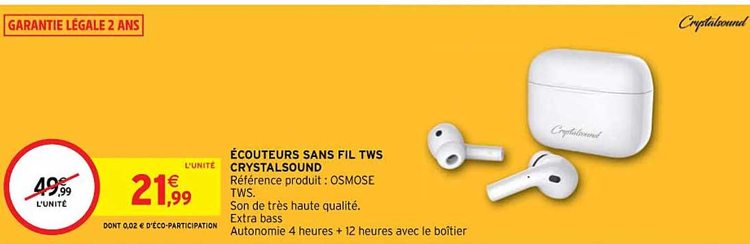 écouteurs sans fil tws crystalsound