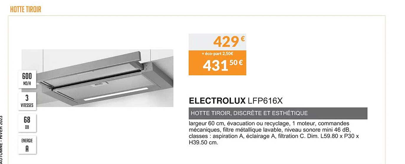 electrolux lfp616x hotte tiroir, discrète et esthétique