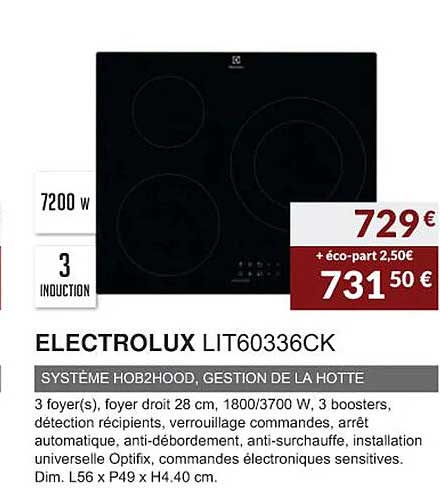 electrolux lit60336ck système hob2hood, gestion de la hotte