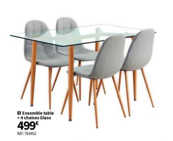 Ensemble Table + 4 Chaises Glass
