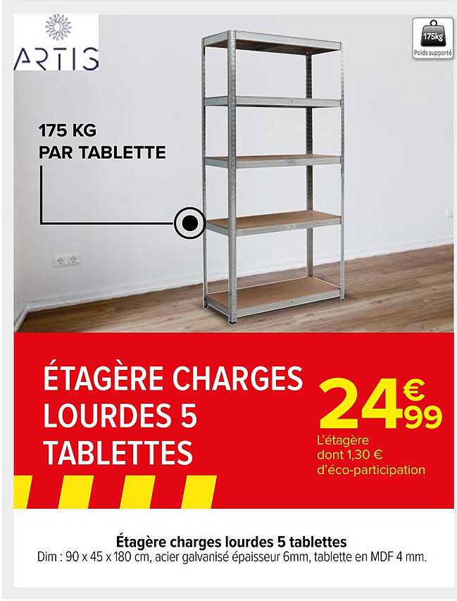 étagère Charges Lourdes 5 Tablettes Artis