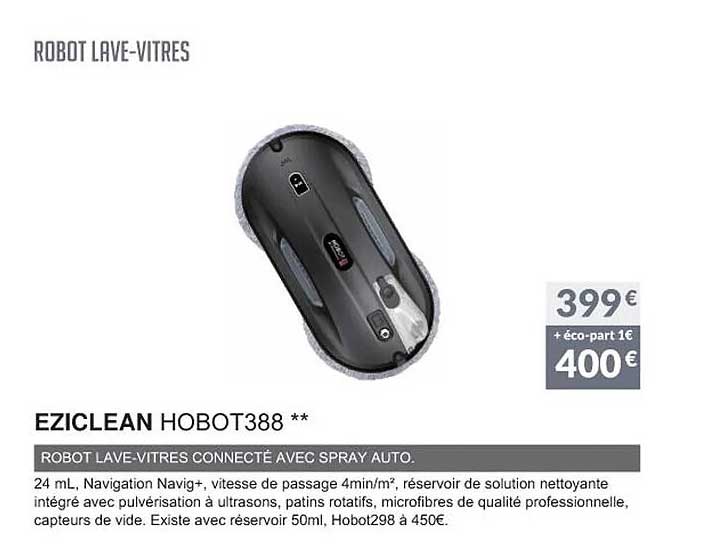Eziclean Hobot388 Robot Lave-vitres Connecté Avec Spray Auto