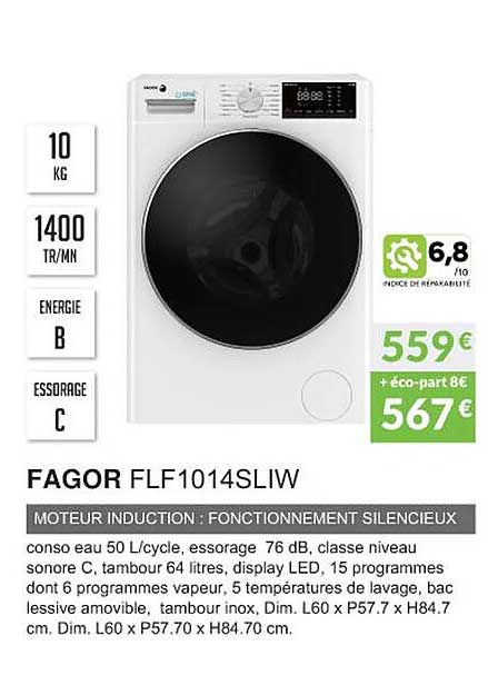fagor flf1014sliw moteur induction :fonctionnement silencieux
