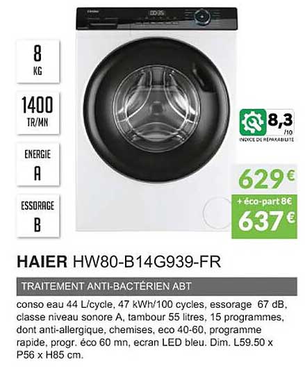 haier hw80-b14g939-fr traitement anti-bactérien abt