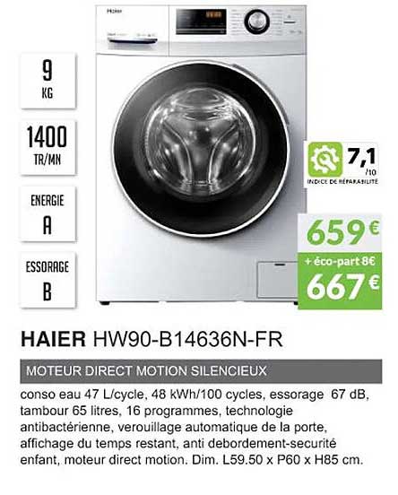 haier hw90-b14636n-fr moteur direct motion silencieux