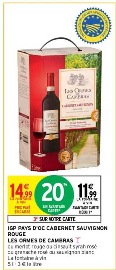 igp pays d'oc cabernet sauvignon rouge les ormes de cambras