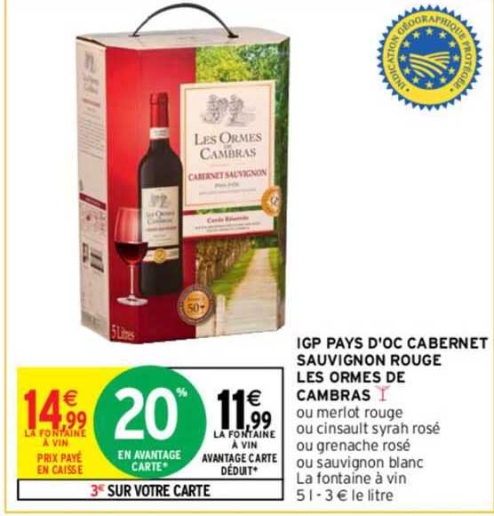 igp pays d'oc cabernet sauvignon rouge les ormes de cambras