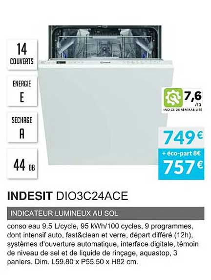 indesit dio3c24ace indicateur lumineux au sol