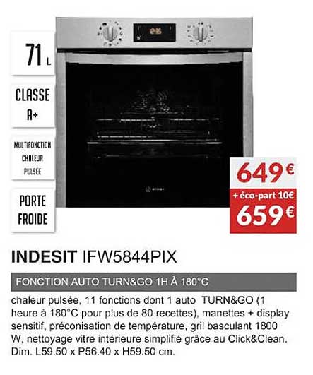 indesit ifw5844pix fonction auto turn&go 1h à 180°c