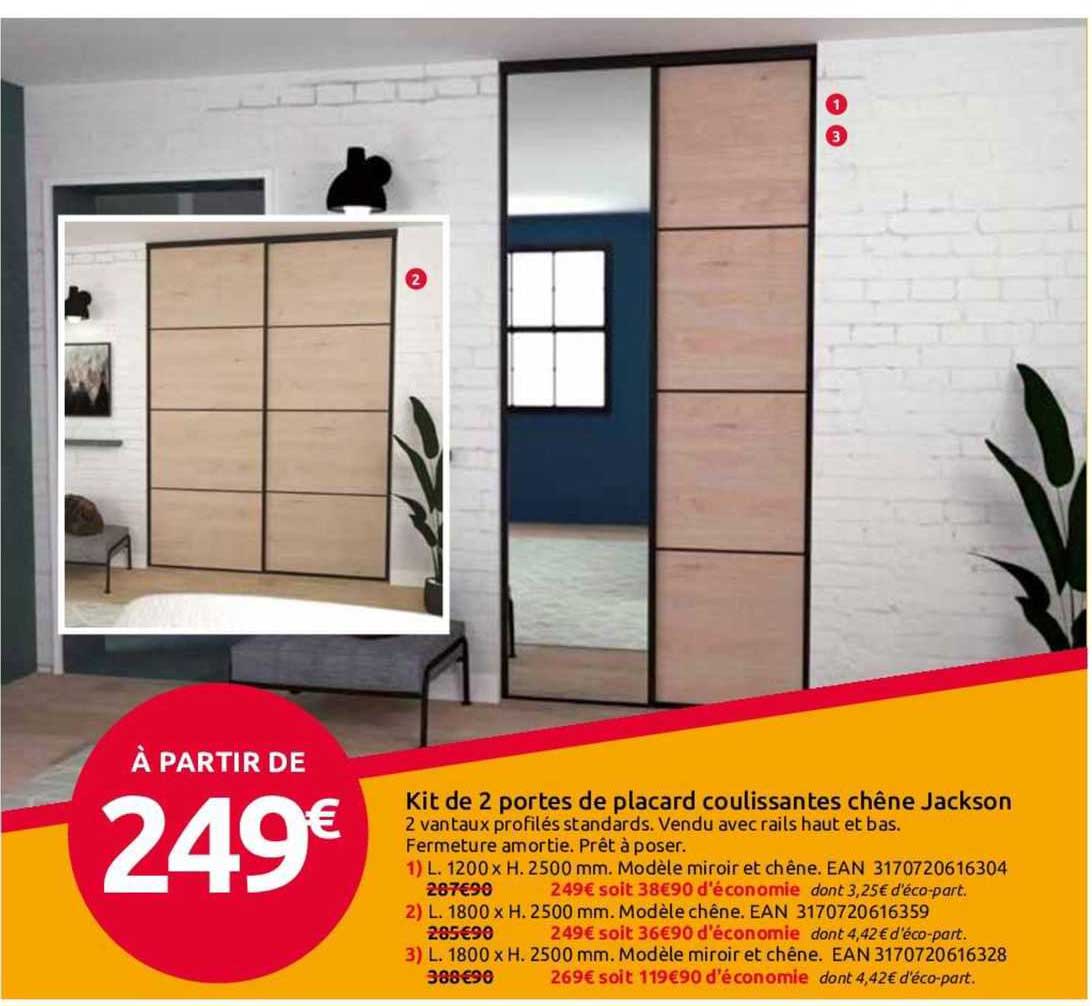 kit de 2 portes de placard coulissantes chêne jackson