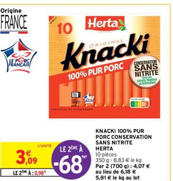 Knacki 100% Pur Porc Conservation Sans Nitrite Herta Le 2ème à -68%