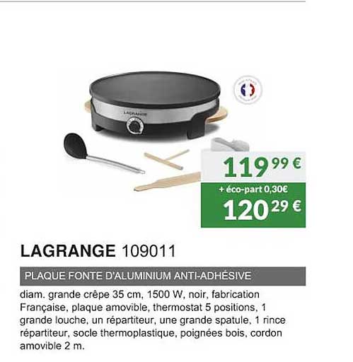 lagrange 109011 plaque fonte d'aluminium anti-adhésive