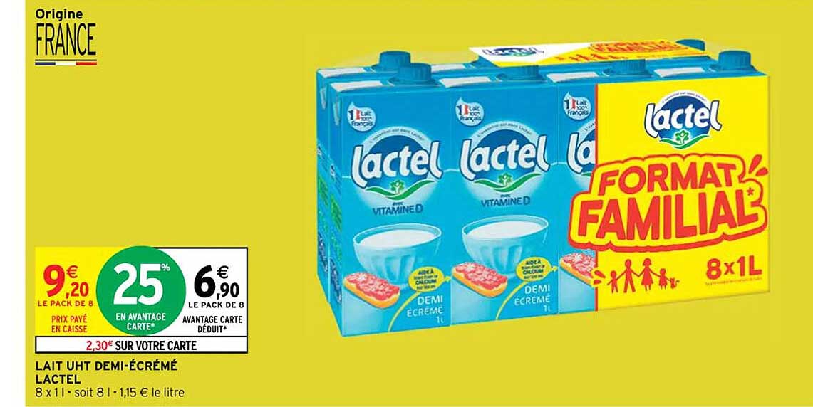 lait uht demi-écrémé lactel