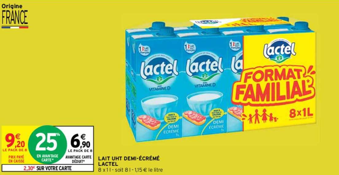 lait uht demi-écrémé lactel