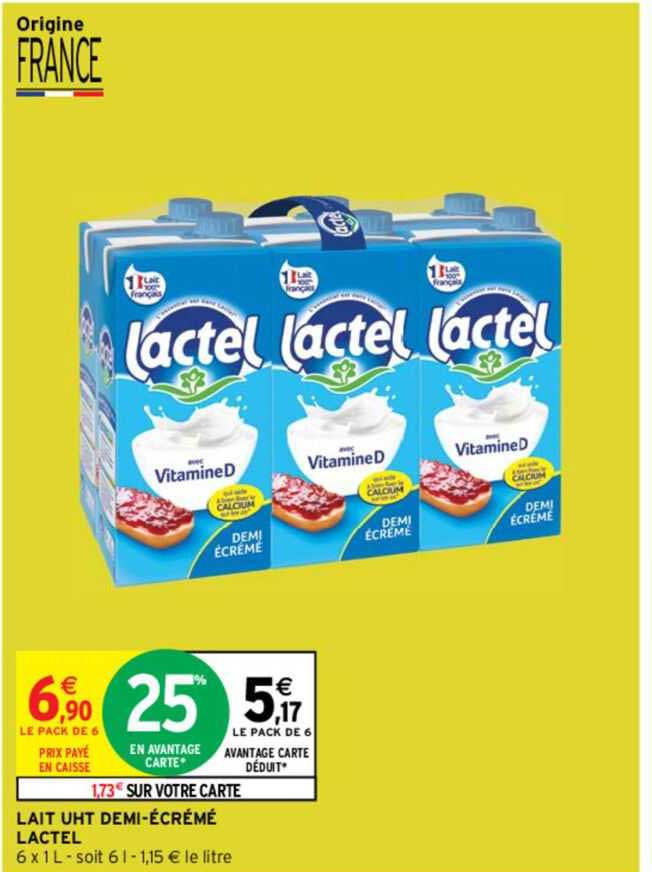 lait uht demi-écrémé lactel