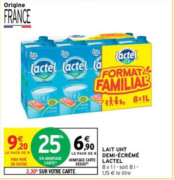 lait uht demi-écrémé lactel