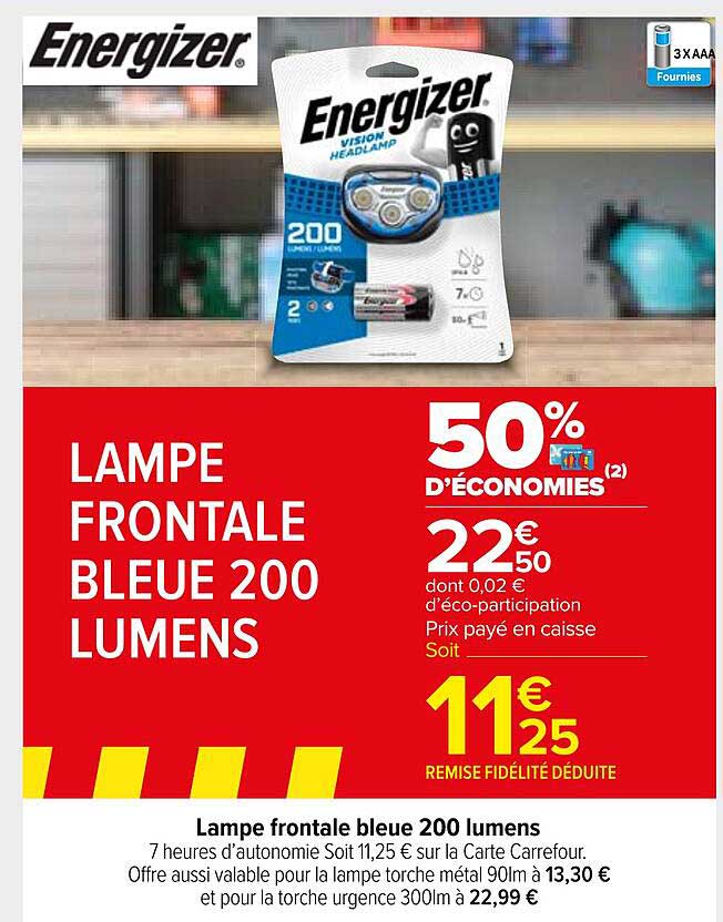 lampe frontale bleue 200 lumens energizer
