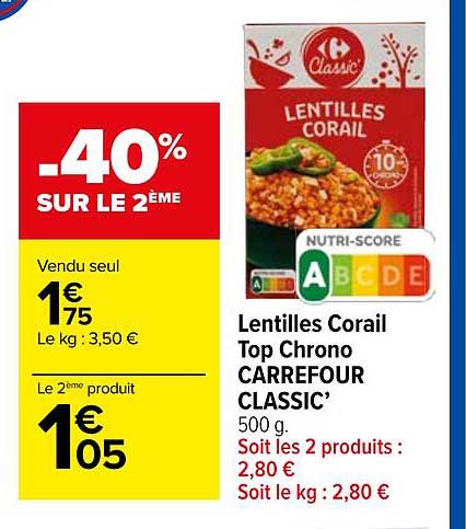 lentilles corail top chrono carrefour classic'