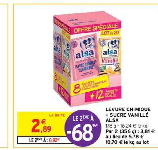 levure chimique + sucre vanillé alsa le 2ème à -68%