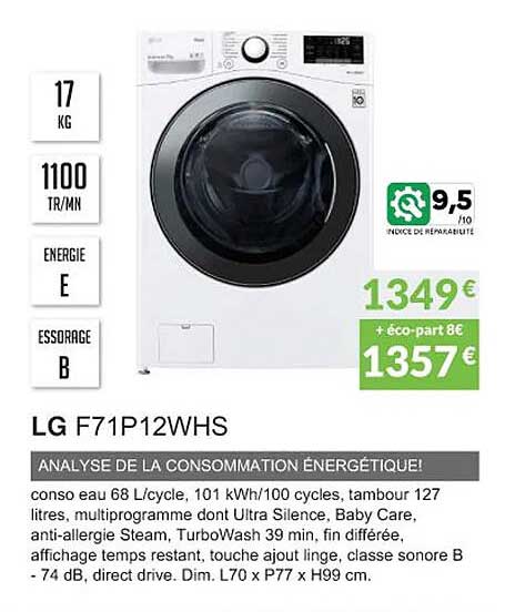 lg f71p12whs analyse de la consommation énergétique