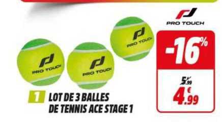 lot de 3 balles de tennis ace stage 1 pro touch