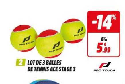lot de 3 balles de tennis ace stage 3 pro touch