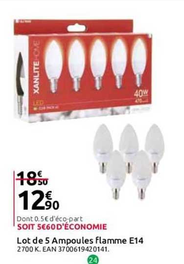 lot de 5 ampoules flamme E14