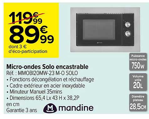 micro-ondes solo encastrable mandine