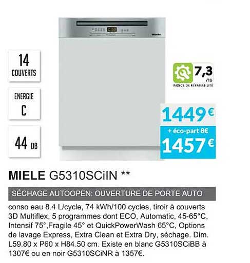miele g5310sciin séchage autoopen: ouverture de porte auto