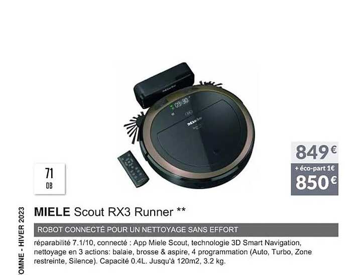 miele scout rx3 runner robot connecté pour un nottoyage sans effort