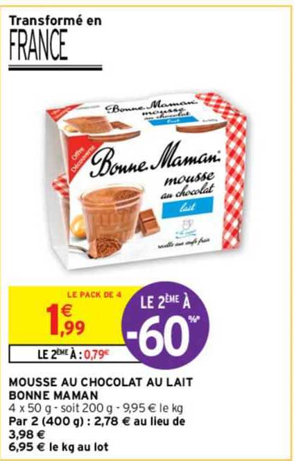 mousse au chocolat au lait bonne maman le 2ème à -60%