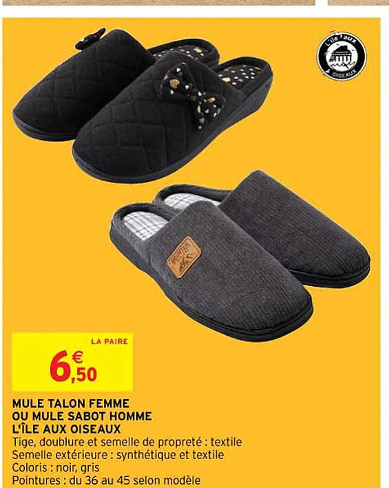 Mule Talon Femme Ou Mule Sabot Homme L'île Aux Oiseaux