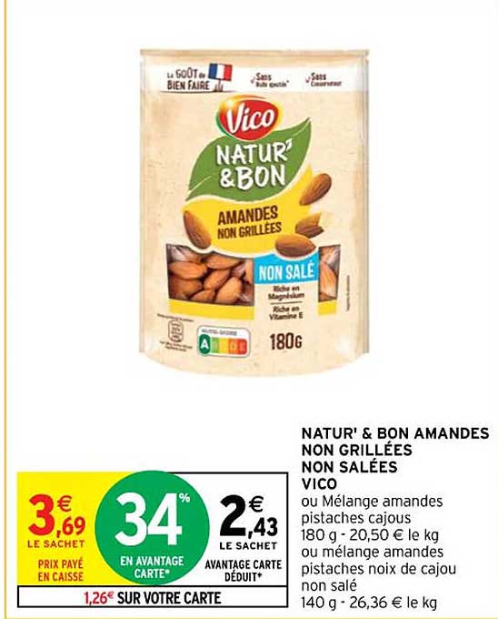 natur' & bon amandes non grillées non salées vico