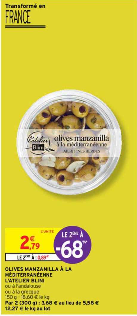 olives manzanilla à la méditerranéenne l'atelier blini