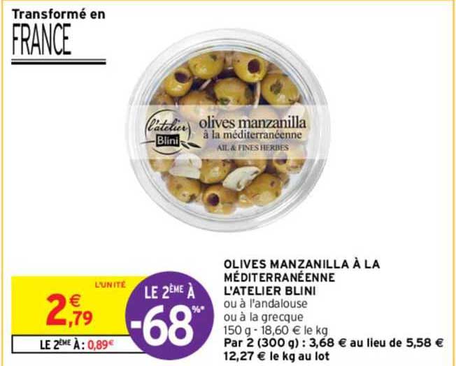 olives manzanilla à la méditerrranéenne l'atelier blini le 2èma à -68%