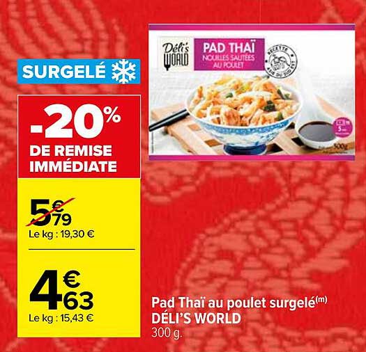 pad thaï au poulet surgelé déli's world