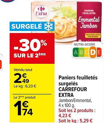 paniers feuilletés surgelés carrefour extra -30% sur le 2eme