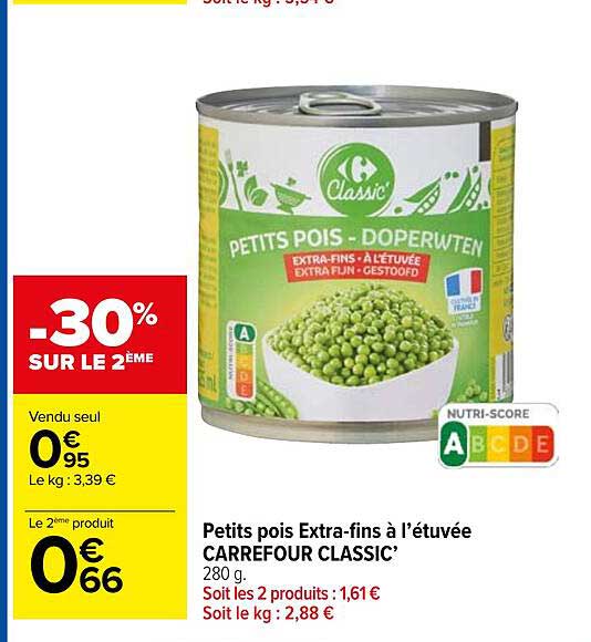 petits pois extra-fins à l'étuvée carrefour classic'