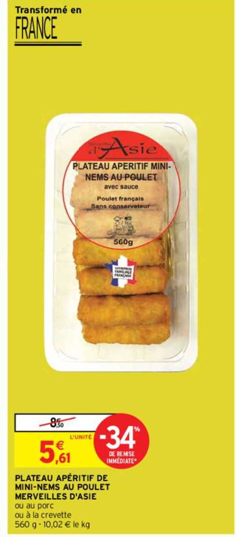 plateau apéritif de mini-nems au poulet merveilles d'asie -34% de remise immédiate