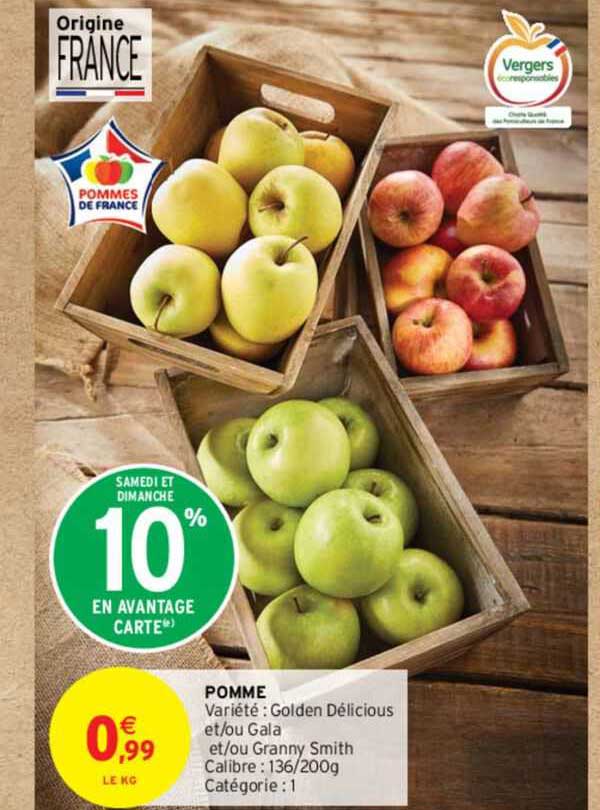 pomme golden délicious et/ou gala et/ou granny smith