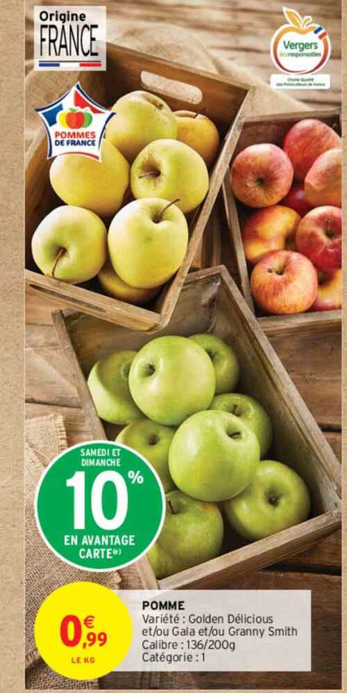 pomme golden délicious et/ou gala et/ou granny smith