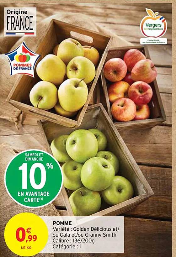 pomme golden délicious et/ou gala et/ou granny smith