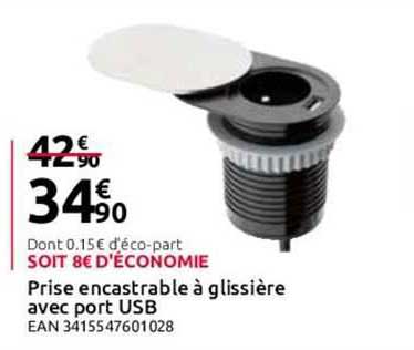 prise encastrable à glissière avec port usb