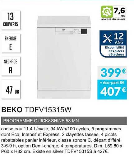 programme quick & shine 58 mn beko