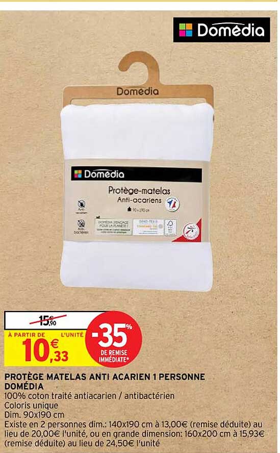 protège matelas anti acarien 1 personne domédia