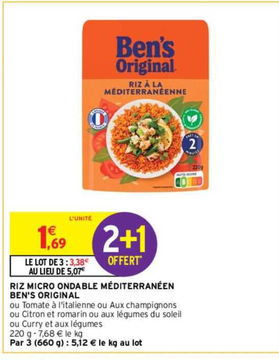 riz micro ondable méditerranéen ben's original 2+1  offert