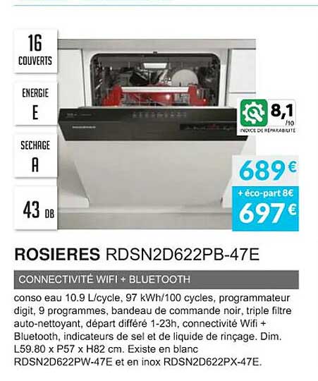 rosieres rdsnd622pb-47e connectivité wifi + bluetooth