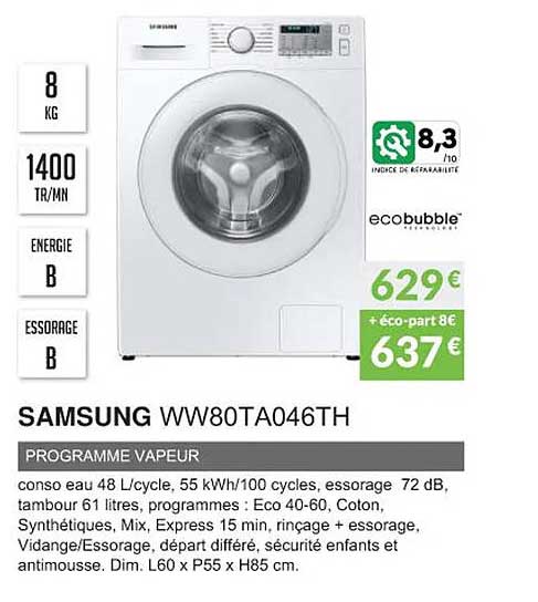samsung ww80ta046th programme vapeur