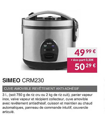 simeo crm230 cuve amovible revêtement anti-adhésif
